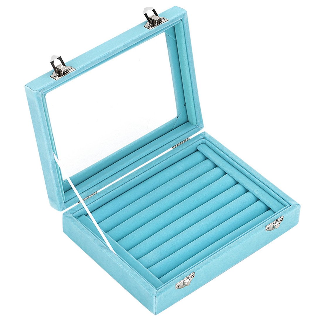 7 Slots Velvet Glass Ring Jewellery Display Storage Box Tray Case - Image 1
