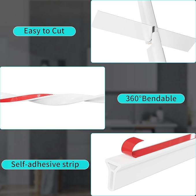 Hi-Na 3ft/5ft/6ft/8ft/10ft Collapsible Shower Threshold Water Dam Water Barrier for Shower and Water Stopper Keeps Water Inside Water Threshold for Wet and Dry Separation (5ft, White)