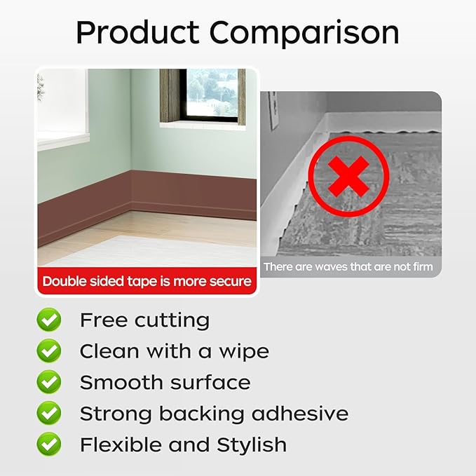 Flexible Baseboard Molding Trim 3 Inch(W) x 40 Feet(L) Self Adhesive Vinyl Wall Base Peel and Stick Cove Base,Rubber Wall Base. (Brown)