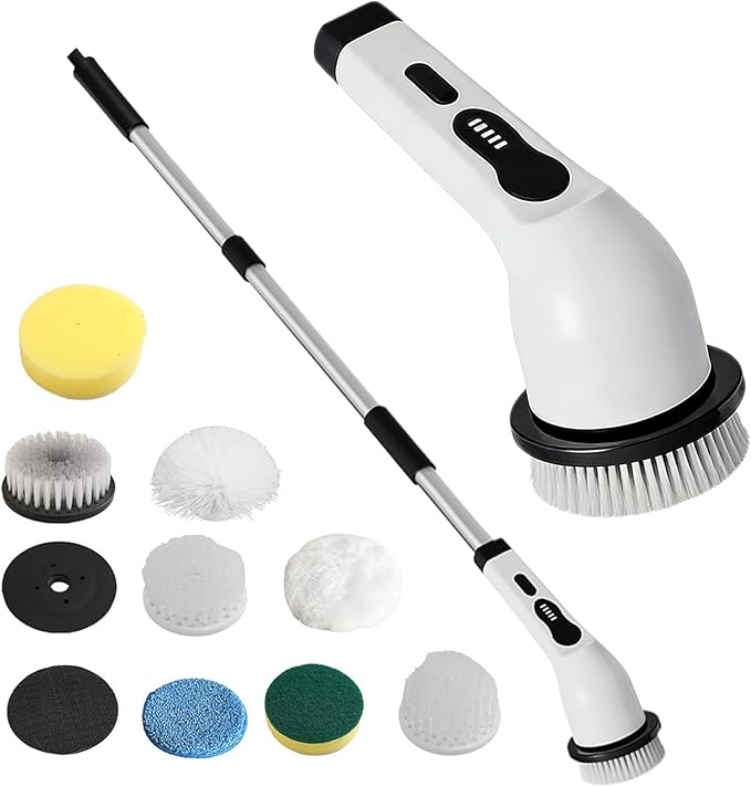 Electric Scrub Brush - Adjustable Handle Cleaner Gadgets | Cordless Rechargeable Bathroom Brush Car Kitchen Home Shower Floor Tile Tub Grout Wall Toilet