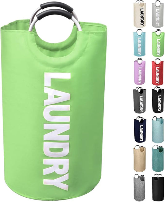Laundry Basket Large Collapsible，Clothes Hamper Bag with Handles – Tall Foldable Dirty Laundry Bag，Freestanding Laundry Sorter for Laundry, College Dorm，Apartment – 95L Green