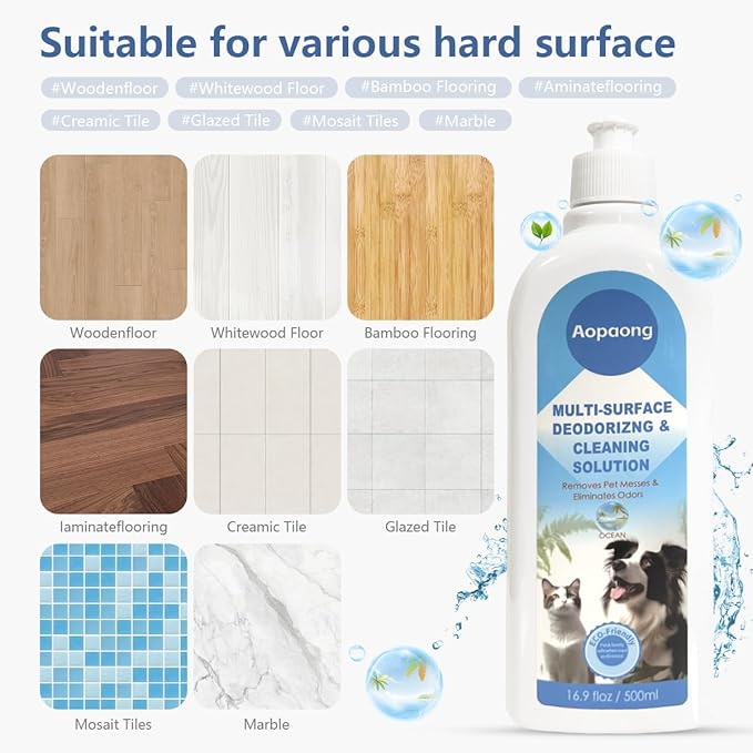 Multi-Surface Floor Cleaning Solution Ocean Scent, Household Floor Cleaner Care for All Robot Vacuums with Mopping and Cordless Wet/Dry Vacuums (16.9Fl Oz/500ML)