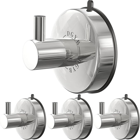 DGYB Suction Cup Hooks - 15LB Shower Hooks for Inside Shower, Stainless Steel No Drill Wall Hook Set of 4 Chrome Towel Hook for Bathrooms, Loofah, Robe