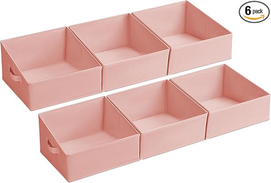 DIMJ Closet Storage Bins - Fabric Storage Baskets for Shelves, Collapsible Clothes Organizer with Handles for Purse, Toys, Books, Towel, Clothes, 6 Pack, Pink