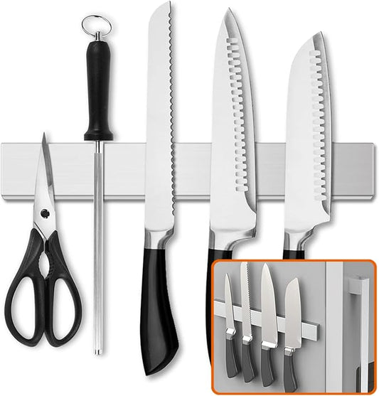 Fridge Applicable 12 Inch Double Sided Magnetic Knife Holder - Stainless Steel Knife Strip With Powerful Magnetic Pull Force - Use as Kitchen Knife Holder, Knife Rack & Tool Holder - Silver