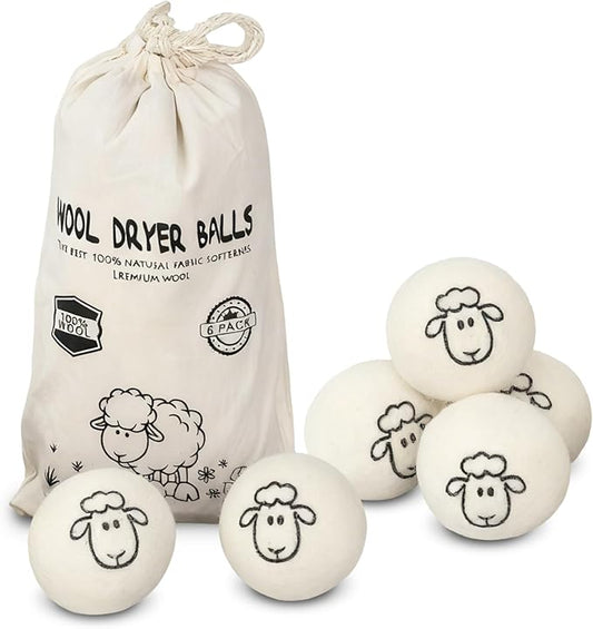 Wool Dryer Balls 6-Pack,Premium New Zealand Dryer Balls Laundry Reusable,100% Wool, Hand-Felted,Natural Fabric Softener, Reduces Clothing Wrinkles & Static Reduction,and Saves Drying Time