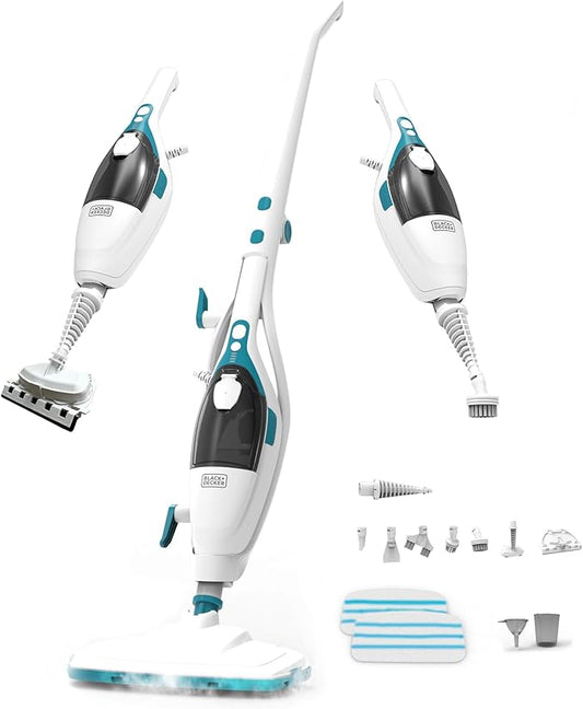 BLACK+DECKER 2-in-1 Steam Mop and Handheld Steam Cleaner, 1500W Electric Floor Steamer with 180° Swivel Steering, Fast 30s Heat-Up, Compact Foldable Storage, 13 Accessories for Tile & Hardwood Floors
