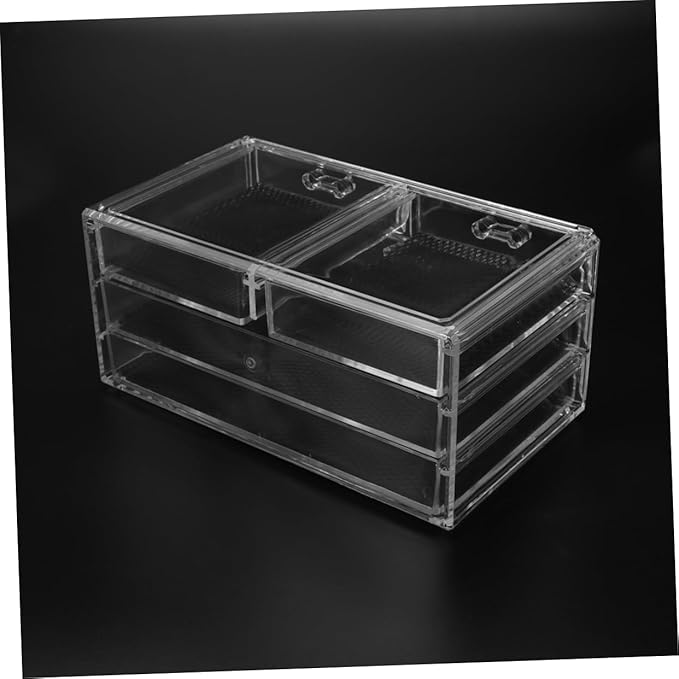 PRETYZOOM Large 3-Layer 4-Drawer Acrylic Makeup Organizer for Desktop Dustproof Cosmetic Storage Box Non-Slip Base for Vanity and Dresser