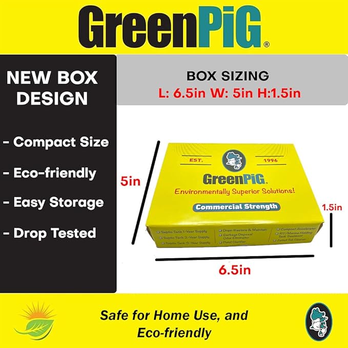 Green Pig Septic Tank Treatment Pucks – Enzyme & Bacteria-Based Treatment for Preventative Septic Maintenance, Helps Reduce Odors & Buildup, 2-Year Supply (12 Pucks)