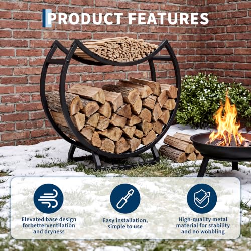 23" Round Firewood Rack with Kindling Tray, Metal Log - Image 7