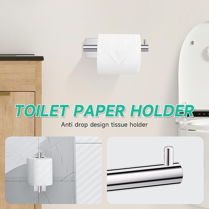 Polished Chrome Bathroom Hardware Accessories Towel Bar Set, 10 Pieces Bathroom Towel Bar Holder Set, 23.6 Inch Stainless Steel Toilet Paper Holder Towel Racks for Bathroom Wall Mounted