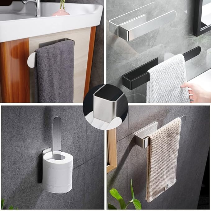 szhdxsy Towel Holder SUS 304 Stainless Steel Brushed Hand Towel Rod, Self Adhesive Towel Holder Towel Rod Towel Rack for Bathroom- Silver 14in