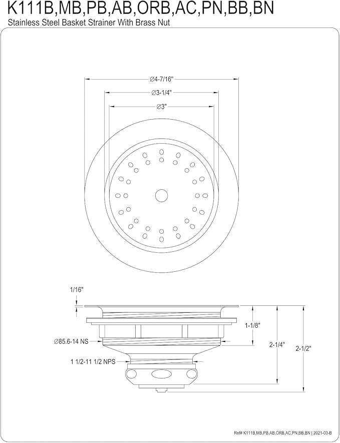 Kingston Brass K111BBN Tacoma Stainless Steel Kitchen Sink Basket Strainer, Brushed Nickel