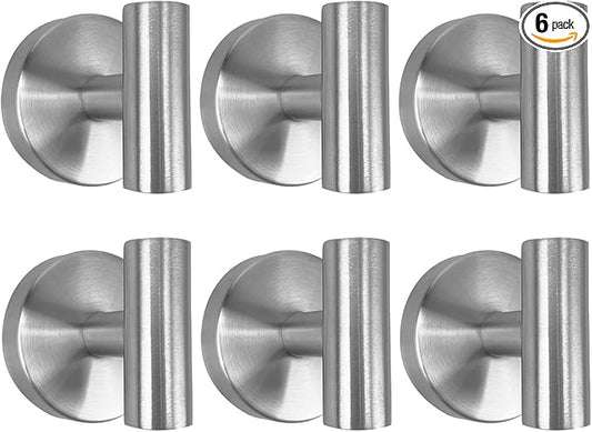 6 PCS Suction Cup Shower Towel Hooks, Wall Mount Robe Holder, Heavy Duty No Drill Wall SUS304 Waterproof Stainless Steel Hooks for Bedroom, Bathroom, Kitchen, Hotel and Office (Brushed Nickel)