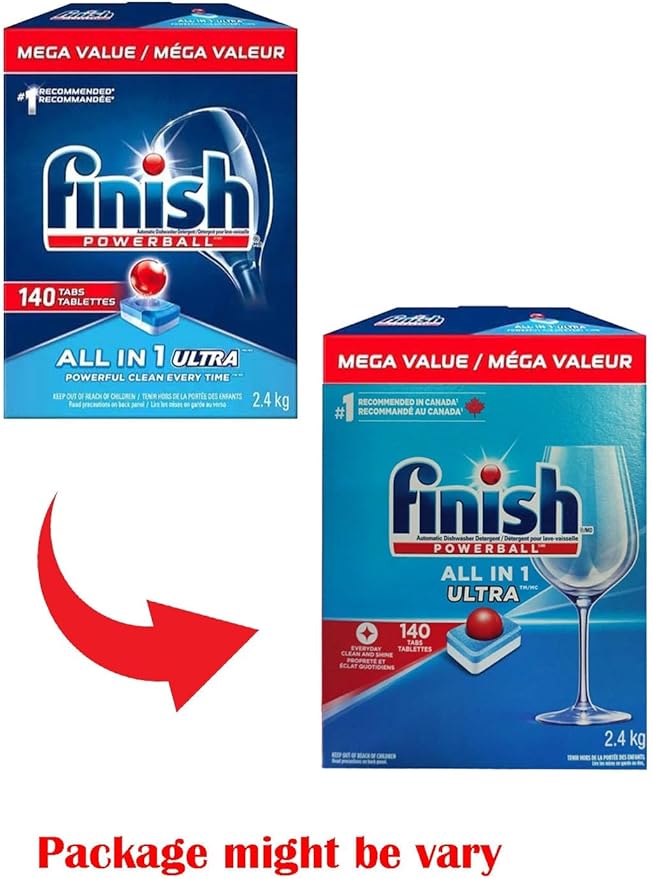 Finish Powerball Automatic Dishwasher Detergent, All in 1 Ultra Powerful Clean, 2.4 KG - 140 Tabs