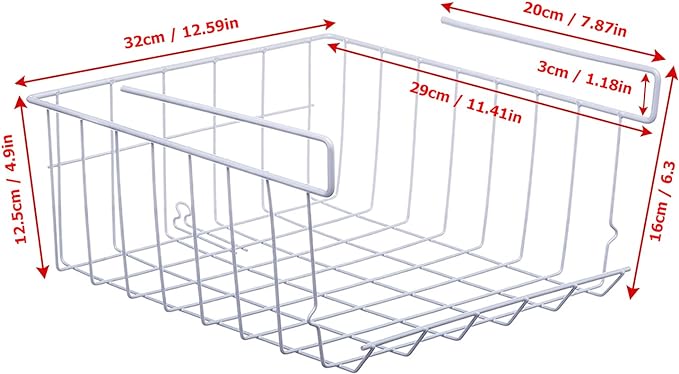 Under Shelf Storage Basket, 2-Pack Under Shelf Hanging Metal Wire Storage Basket Organizer for Kitchen, Office, Pantry, Bathroom, Cabinet, White