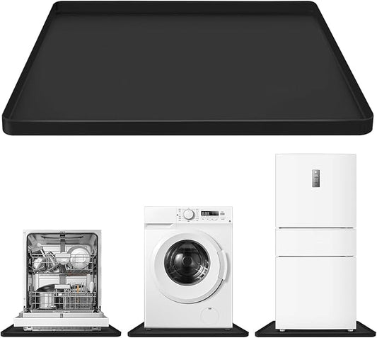27"X27" Under Washing Machine Drain Pan Silicone Mat with 0.8“ Raised Edge - Washing Machine Tray , Non-Slip Trays for under Washer and Dryer ,Washer Tray for Floor Protection ,Washer Drip Pan(Black)