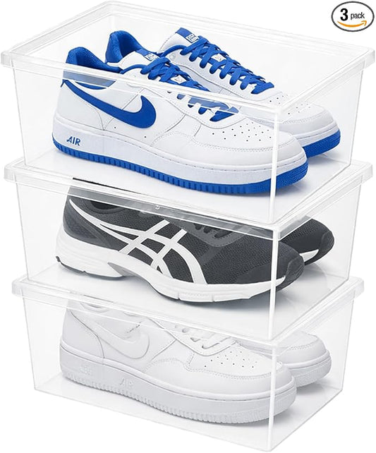 Superio Shoe Box Modern Storage Container 3 Pack - 6.5 Quart/6 Liter, Stackable Plastic Shoe Box Organizer (13.5"L x 8.35"W x 5.2"H)