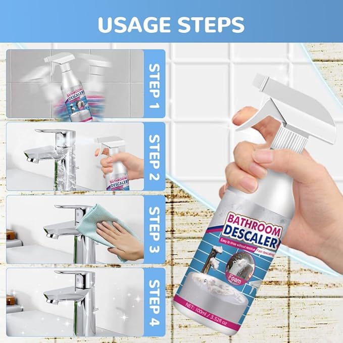 Bathroom Descaler Cleaner, 2025 Upgraded Multipurpose Stubborn Stains Cleaner, Bathroom Descaler Cleaners, Bathrooms Cleaning Foam Spray for Kitchen Bath Sink Glass (1) (2)