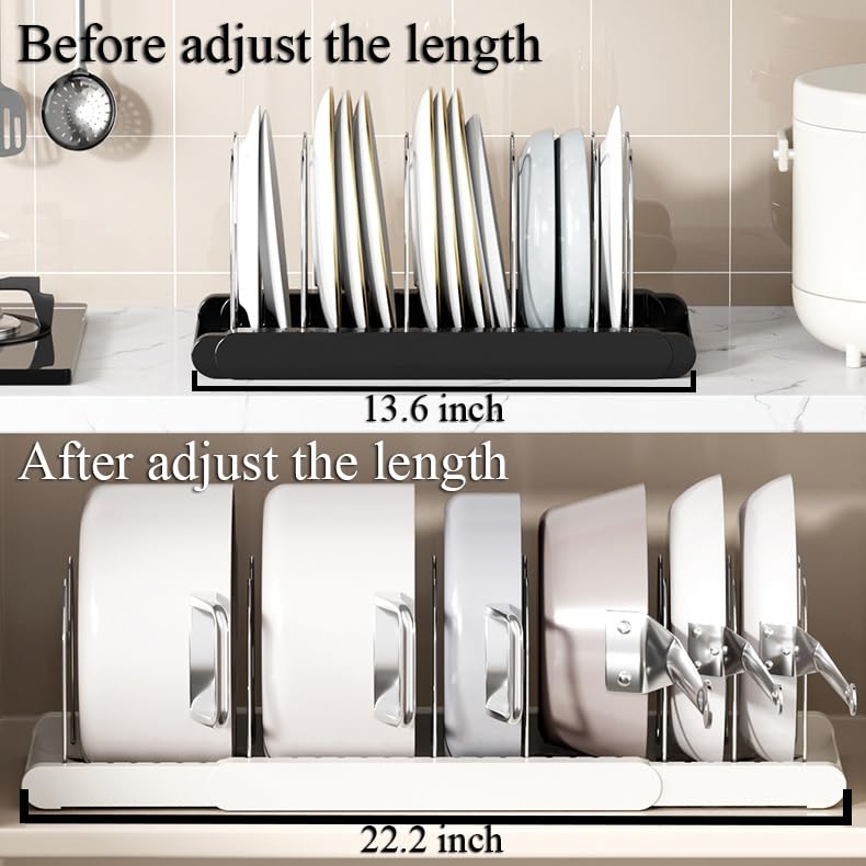 Pot Rack: 13.6"-22" Pots and Pans Organizer Under Cabinet,Apricot - Image 6