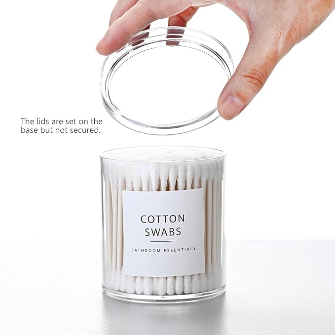 SheeChung 2-Pack Large 20oz Stackable Apothecary Jars - Clear Qtip Holder Dispenser with Storage Lids - Jumbo Size Bathroom Essentials Organizer for Cotton Balls, Pads, Bath Salts