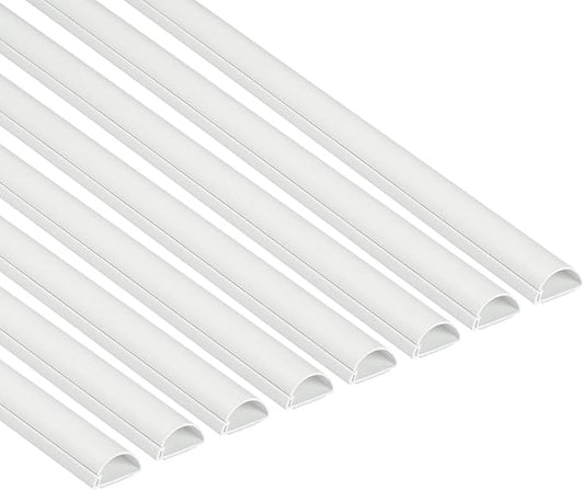 D-Line Half Round Cord Hider, Patented Cable Cover, Hide TV Wall Mount Wires, Raceway for Cords, Decorative Wire Covers, Paintable, Adhesive Cable Concealer - 8X 1.18in W x 0.59in H x 39in L - White