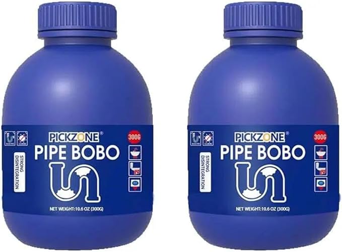 Pipe Bobo Drain Cleaner, Professional Strength Pipe Dredging Formula for Kitchen Sinks, Shower Drains, Tubs, Dissolves Blockages (2Pcs)