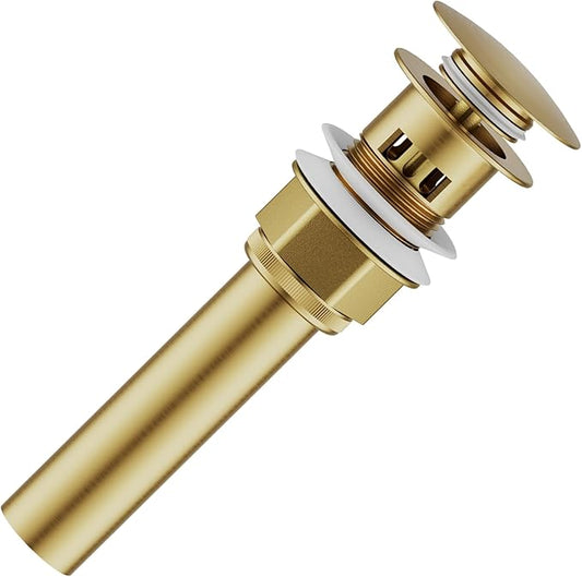 Bathroom Sink Drain with Strainer Basket and Pop-Up Drain Stopper Set (Gold, with Overflow)