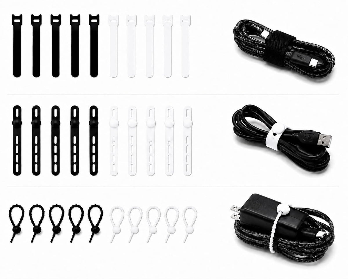 Cable Organizer Variety Pack – 30 Reusable Cord Ties - Image 1