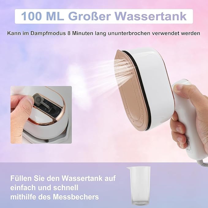 1000W Travel Steam Iron - 15s Fast Heating, 180° Foldable Portable Steamer - Mini Size for Home & Travel