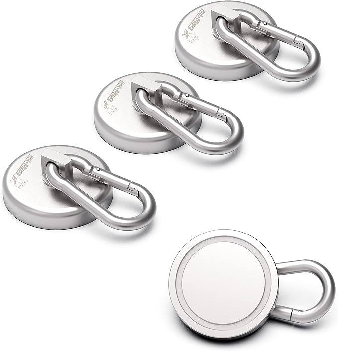 Ant Mag Magnet Hooks Heavy Duty 160LBS Neodymium Magnet with Swivel Carabiner Snap Hook for Indoor/Outdoor Hanging Bag Kitchen Garage Cruise Ship (4 Pack)