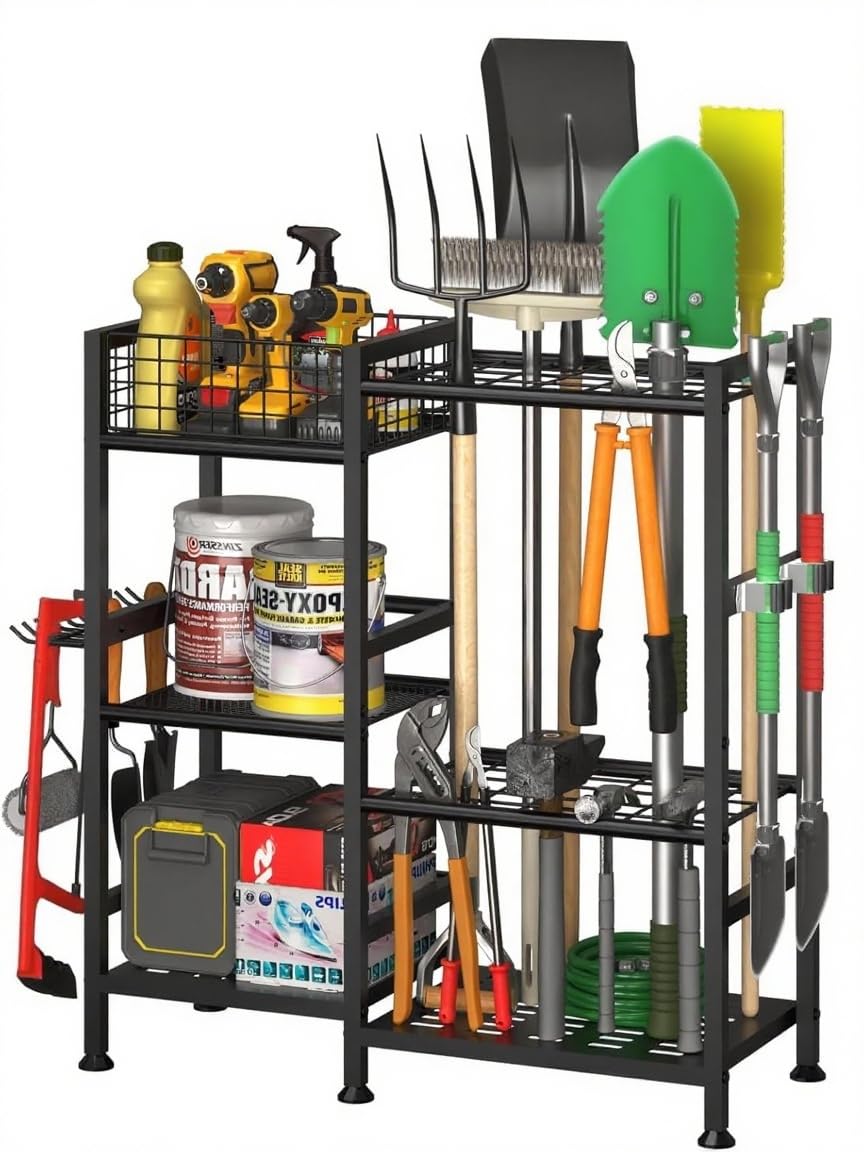 Garden Tool Organizer With Basket,3 Tier Yard Storage Rack - Image 1