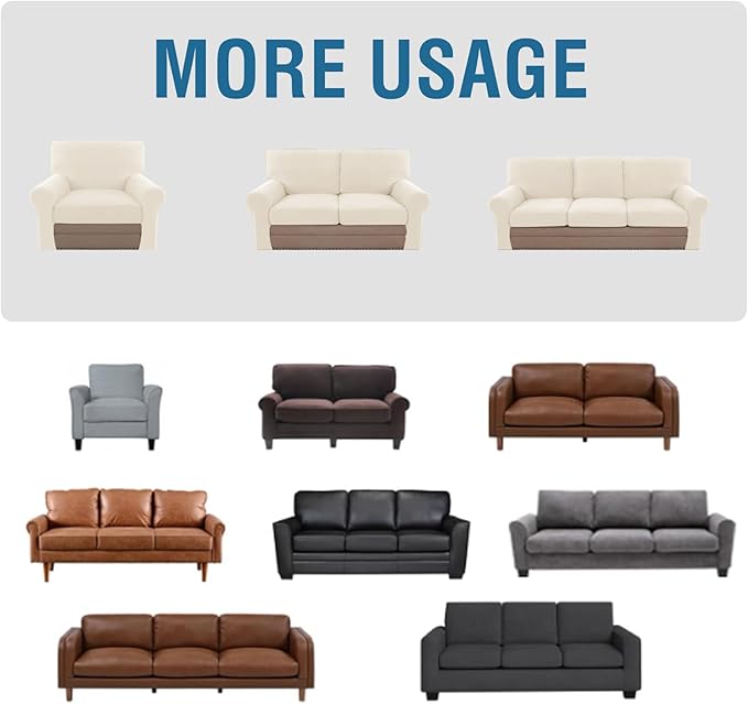 H.VERSAILTEX Multi-Pieces Sofa Covers Stretch Couch Covers Form Fitted Seats and Back Cushions Covers (2 Seat Covers Plus 2 Back Cusion Covers, Bonus 2 Armrest Covers), Cream