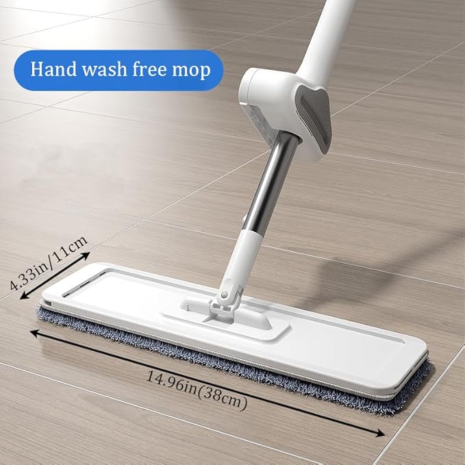 Hands-Free Self Wringing Cleaning Flat Mop - Microfiber with 6 x Washable Pads,,Floor Scrub Brush，Floor Squeegee (1 Mop+6 Microfiber Pads +1 Brush+1 Glass Wiper)