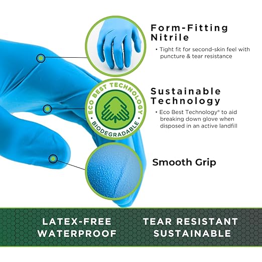 SHOWA 8005PF Sustainable EBT Latex-Free, Powder-Free, Nitrile Disposable Single Use Safety Gloves, 8 Mil, 9.5" Length, Small (1 Box/50 Gloves)