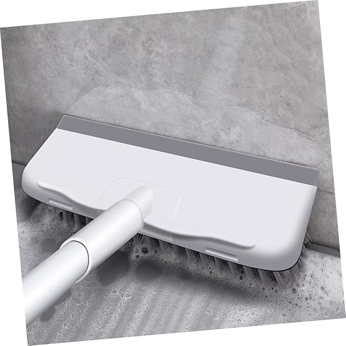 Multi-Surface Floor Scrubber Brush Stainless Steel Handle Bathroom Floor Brush Squeegee for Dry Wet Cleaning