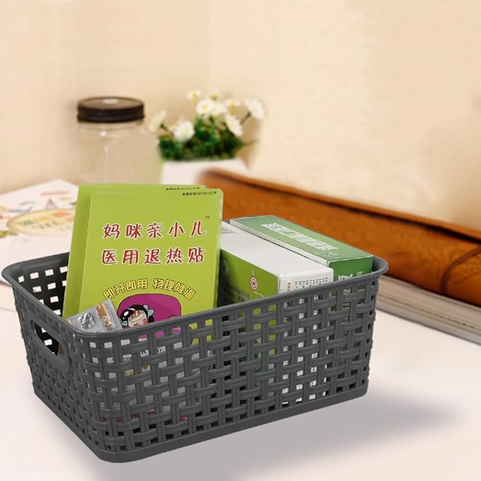 4-Pack Gray Plastic Small Storage Baskets, 10" x 7.7" x 4"