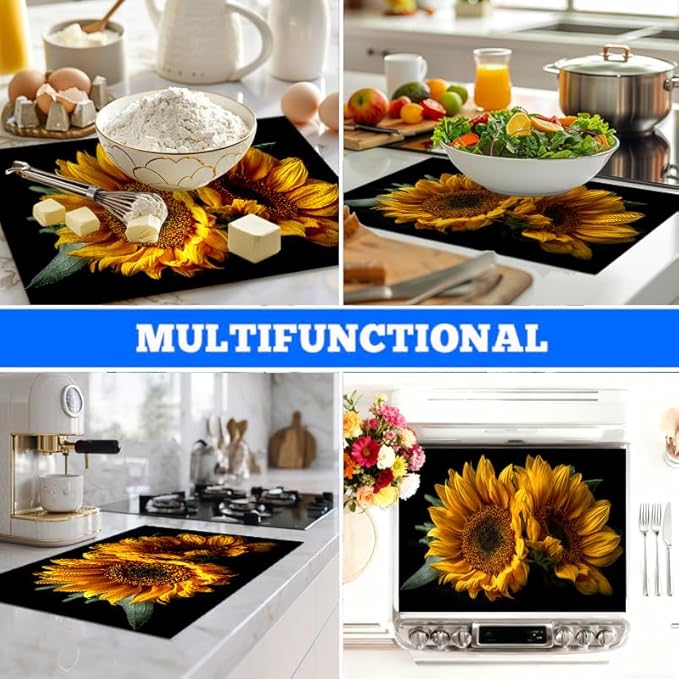 Stove Top Covers for Electric Stove, Oilproof Range Top Pad, Spill-Deflecting Counter Shield, Washable Appliance Cover, 28.3 x 20.5 Inches, Sunflower Farmhouse Decor(Sunflower)