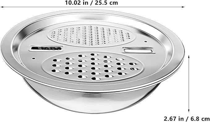 Stainless Steel Wash Basin with Drain Basket and Built-in Shredder Slicer Multifunctional Kitchen Colander for Washing and Draining Fruits and Vegetables 10X10X2.7 Inches