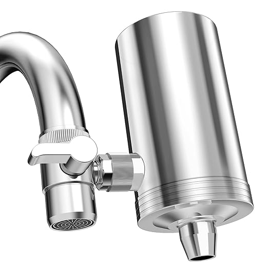 1200 Gallons Faucet Water Filter, 2.2 GPM Outlet Flow Rate Tap Water Filter, Six Improvements Water Faucet Filtration System, Removes Chlorine, Lead, Sediments, Bad Taste and More