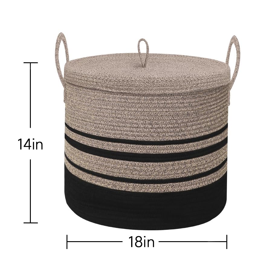 Extra Large Woven Basket with Lid, 18" X 14" Wicker Blanket - Image 3