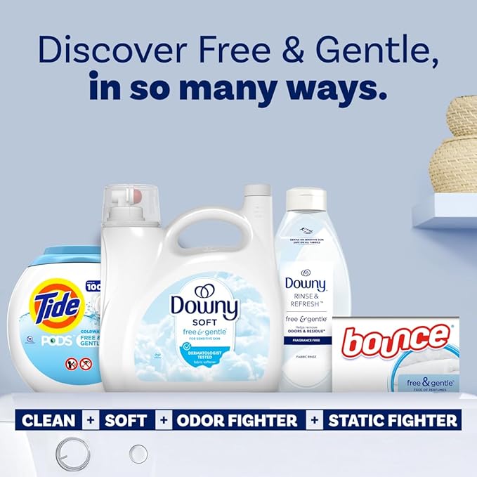 Downy Free & Gentle Liquid Fabric Softener, 140 fl oz, 190 Loads, Hypoallergenic, Sensitive Skin Friendly Fabric Conditioner Liquid