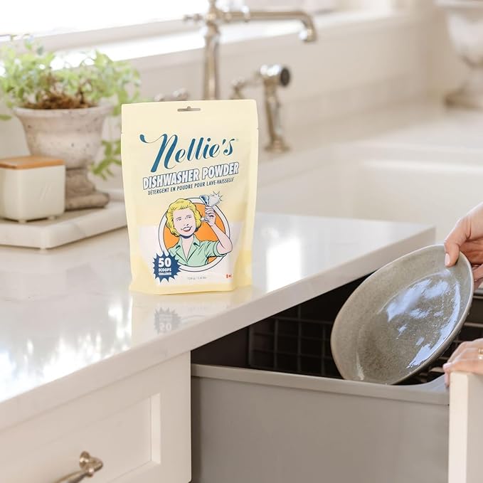 Nellie’s Dishwasher Powder Bundle – 50 Scoops (Pouch) & 100 Scoops (Tin) – Gentle on the Environment – Grease-Busting Performance for Spotless Results – Perfect for Every Home - Made in Canada