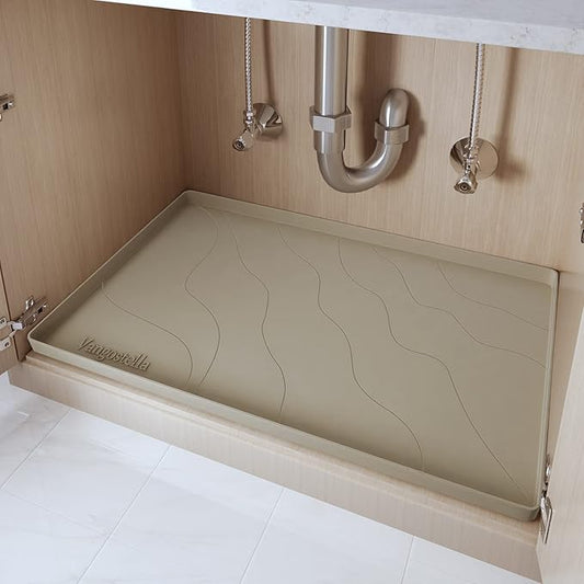 Heavy Duty Silicone Under Sink Mats for Kitchen Waterproof 19" x 19", Extra Thick Under Sink Rubber Mat Drip Tray, Raised Edge Under Sink Liner,Prevent Drips, Leaks, Spills,Brown