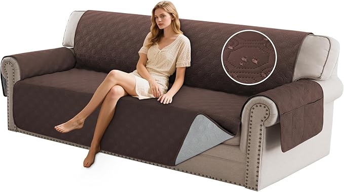 PrinceDeco Oversized Couch Cover for 3 Cushion Couch Extra Large Sofa Cover for Dogs Water Proof Furniture Protector Cover with Elastic Straps for Pet (Oversized Sofa, Brown)