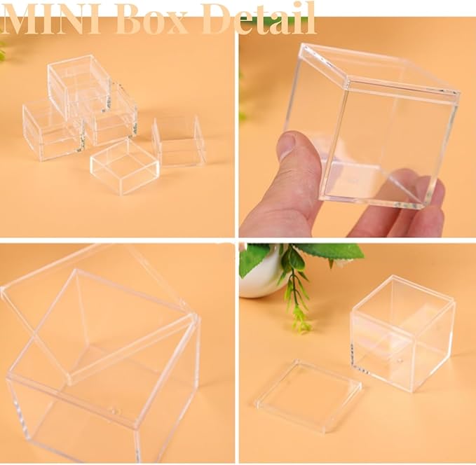 Acrylic box with Lid Small Clear Square Cube Containers Plastic Storage Box 45X45X45mm for Birthday Valentine's Day Party Favor Candy Pill and Tiny Jewelry