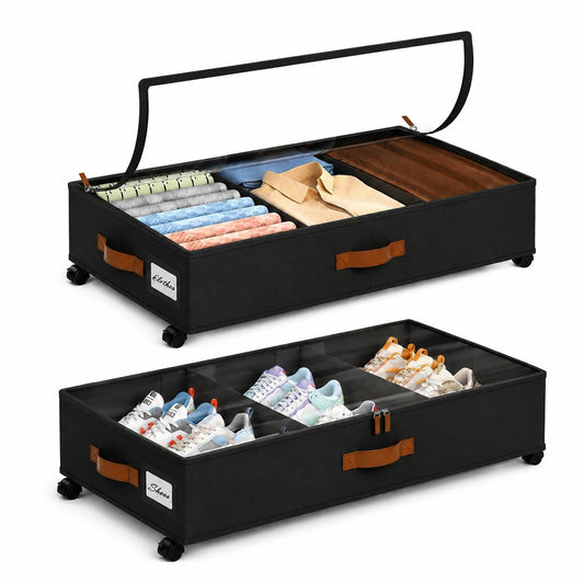 Under Bed Storage Containers with Wheels, 2 Pack, Clear Lid,Black - Image 1
