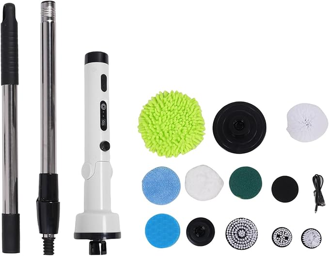 Brrnoo Electric Cleaning Brush, Cordless Scrubber with 3 Power Levels and Replaceable Brush Heads, for Bathroom Kitchen Car Deep Cleaning (White)