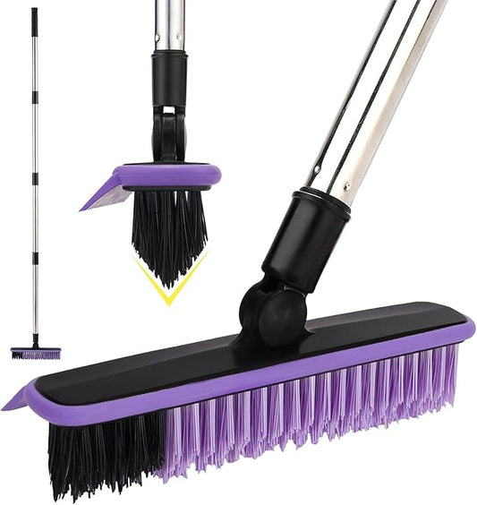 Grout Cleaner Brush with Long Handle, V-Shaped Floor Scrub Brush Swivel Grout Brush Stiff Bristle Floor Grout Scrubber for Bathroom, Tile Line, Crevice, Kitchen, Wall, Deck, Garage (Purple)