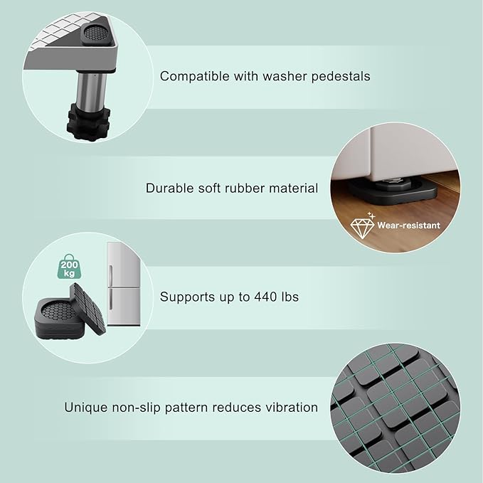 DEWEL Anti Vibration Pads for Washing Machine, Washer and Dryer Pedestals, 8 Pcs Rubber Washer Foot Pads Shock Absorbing & Non-Slip for Laundry Room